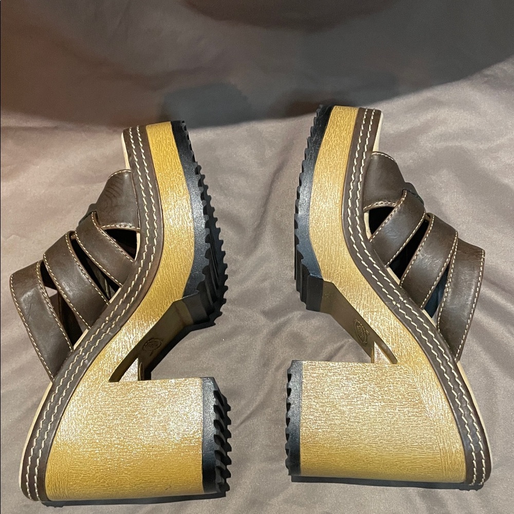 Vintage 90's Y2K Lower East Side Brown Chunky Platform Slides Sandals Size 6.5 - Picture 7 of 10